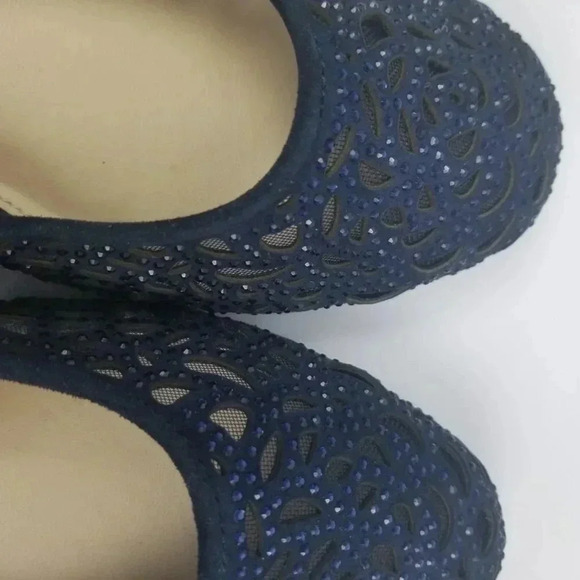 Women's Suede Laser-cut Navy Blue Flats Rhinestones Ballet Flat Shoes Sz 8M - Picture 8 of 8